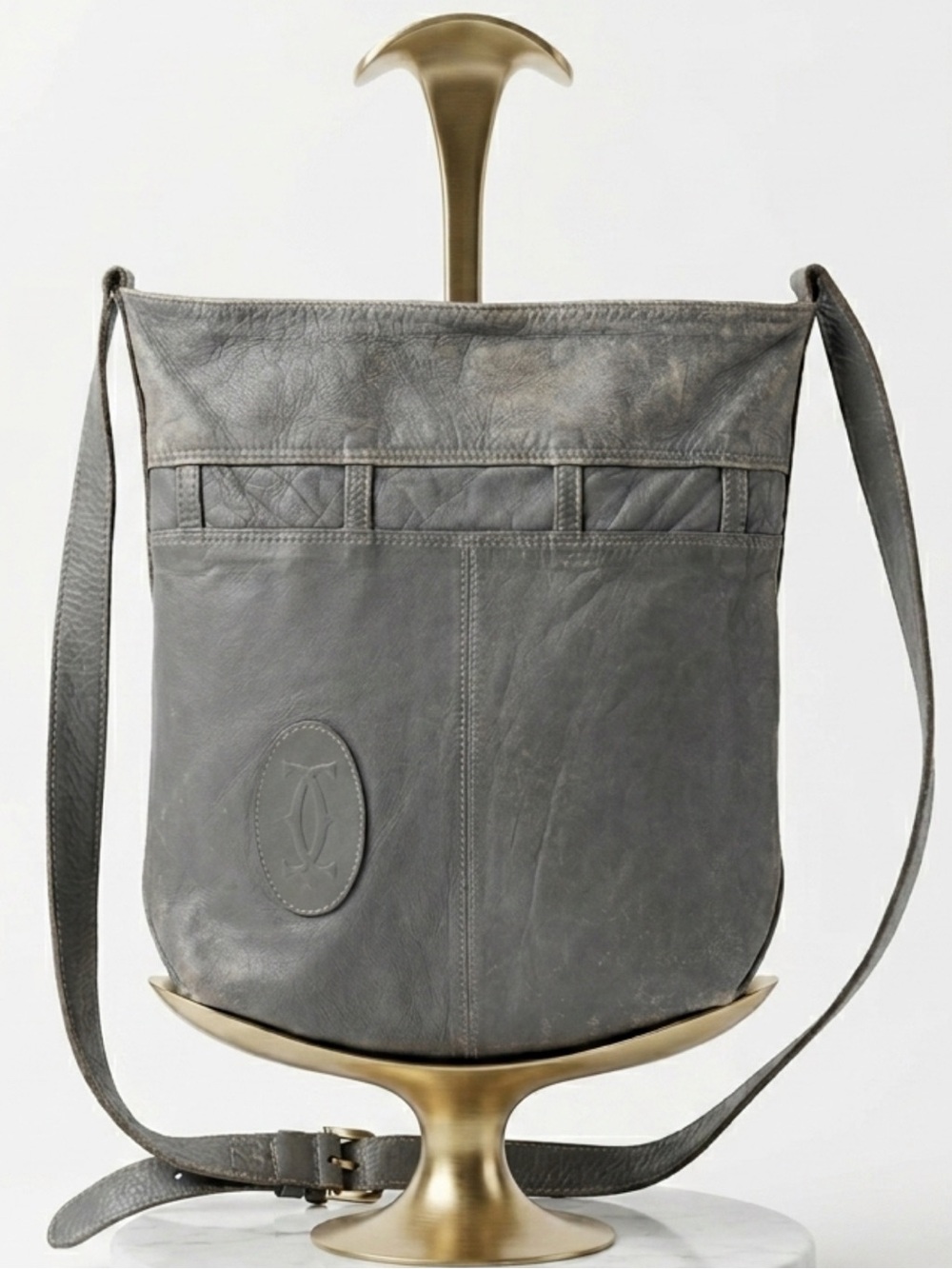 Vintage Cartier Gray Leather Crossbody Bag - Classic Women’s Men's Shoulder Bag
